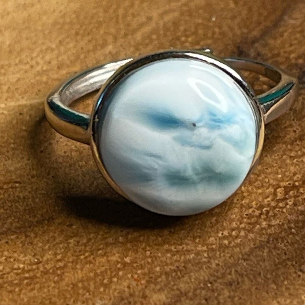 Larimar S925 sterling silver adjustable ring 10mm natural stone crystal NEW
